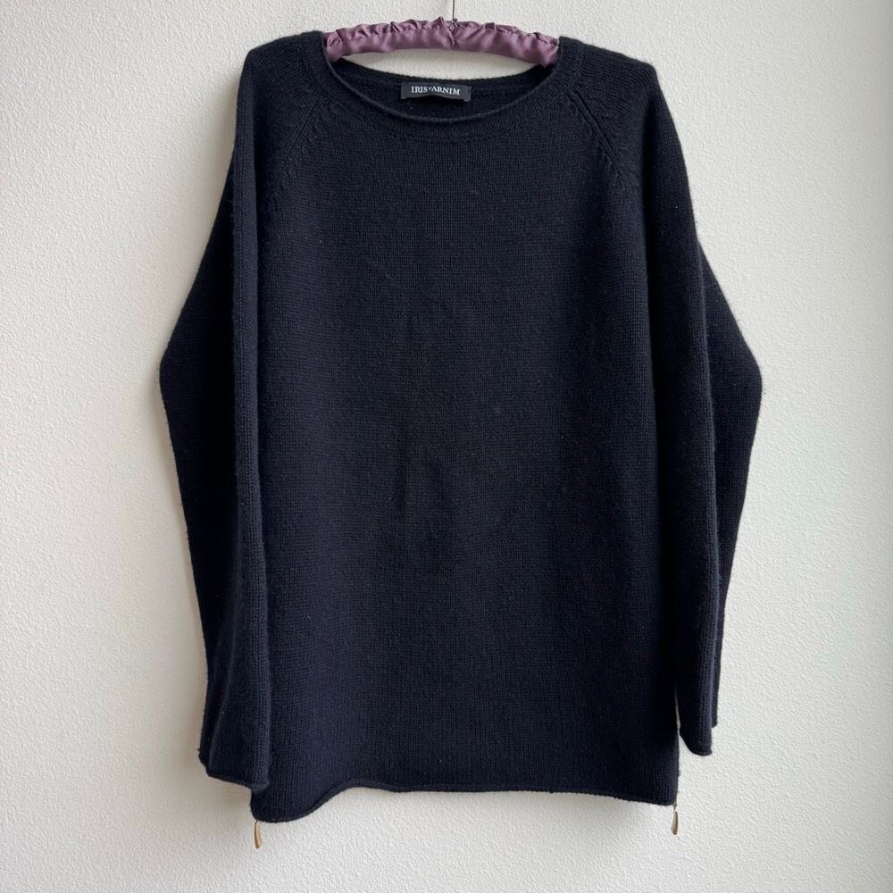 Iris Von Arnim Thick Cashmere Navy Blue Zipper Side Luxury Sweater Size Small